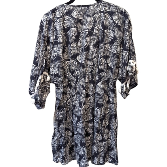 Laura Spiaggia Dolce Women's White Leaf Print on Navy Summer Beach Cover Up Dr… - Picture 2 of 5